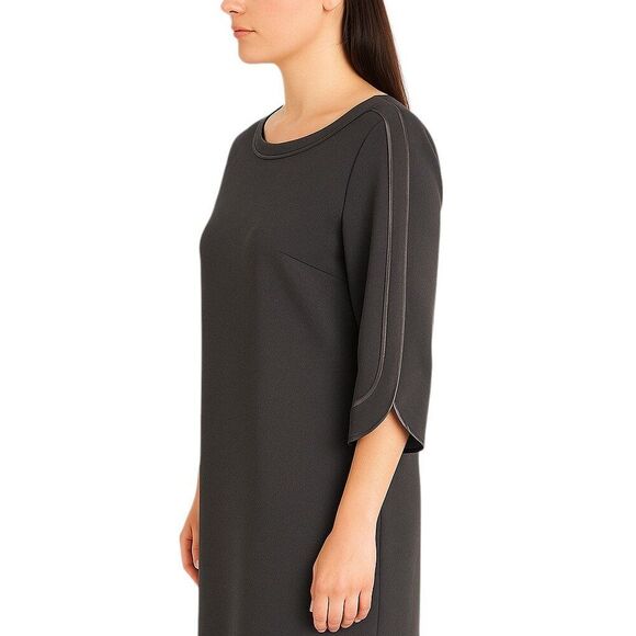 Chico's 00P / U.S. Size 2P Black Cocktail Dress Satin Trim 3/4 Sleeve Slimming - Picture 3 of 13